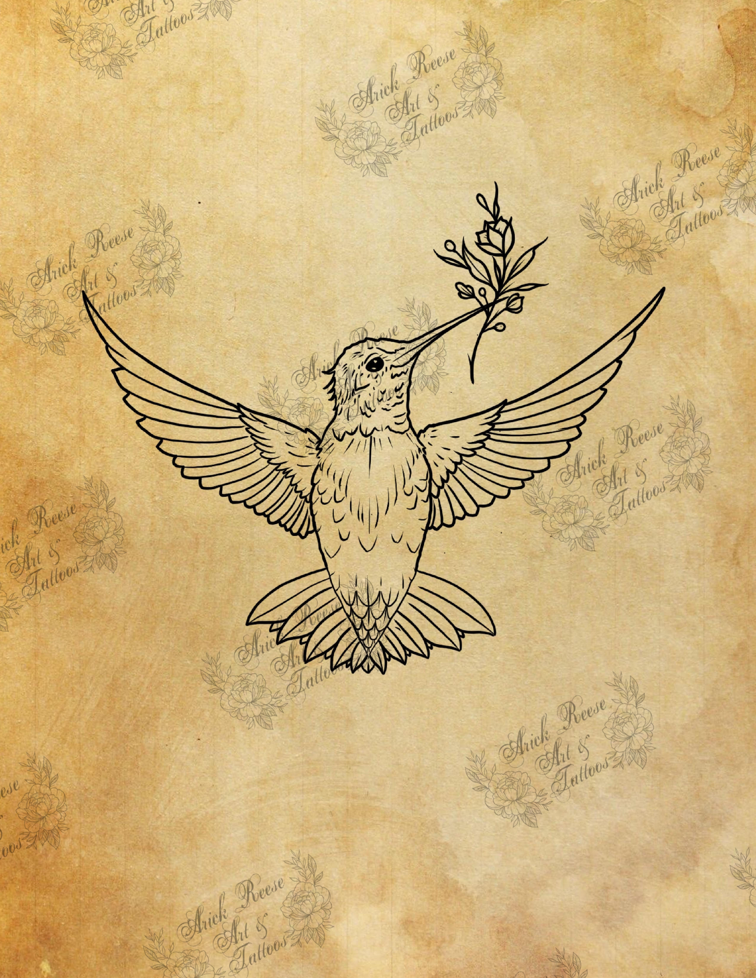 Hummingbird Available Tattoo Flash | Arick Reese Art & Tattoos