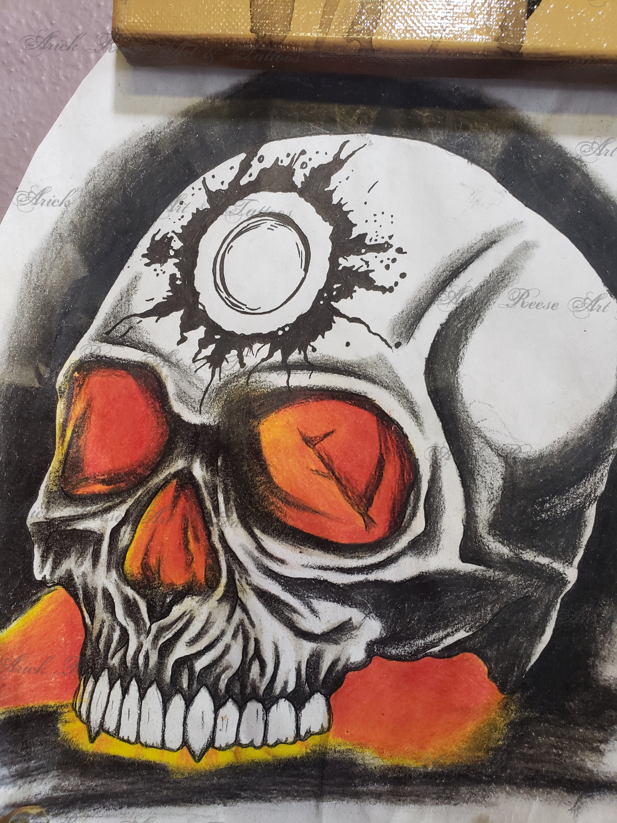 Bullet Hole Skull Available Tattoo Flash Design | Arick Reese Art & Tattoos